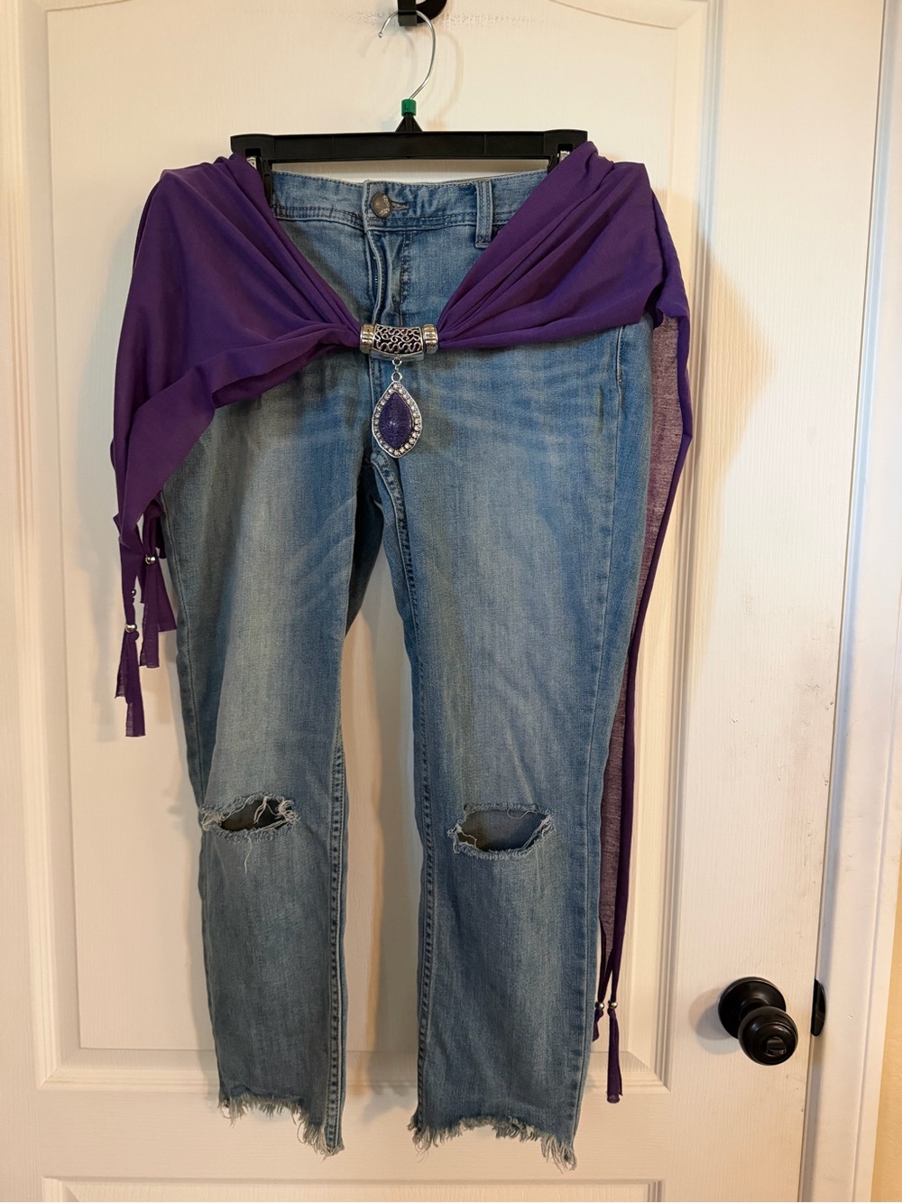 Hand Crafted Grey Boho Scarf/Belt/Wrap w/Beads Fringe Stone Like Pendant OS - Picture 5 of 7